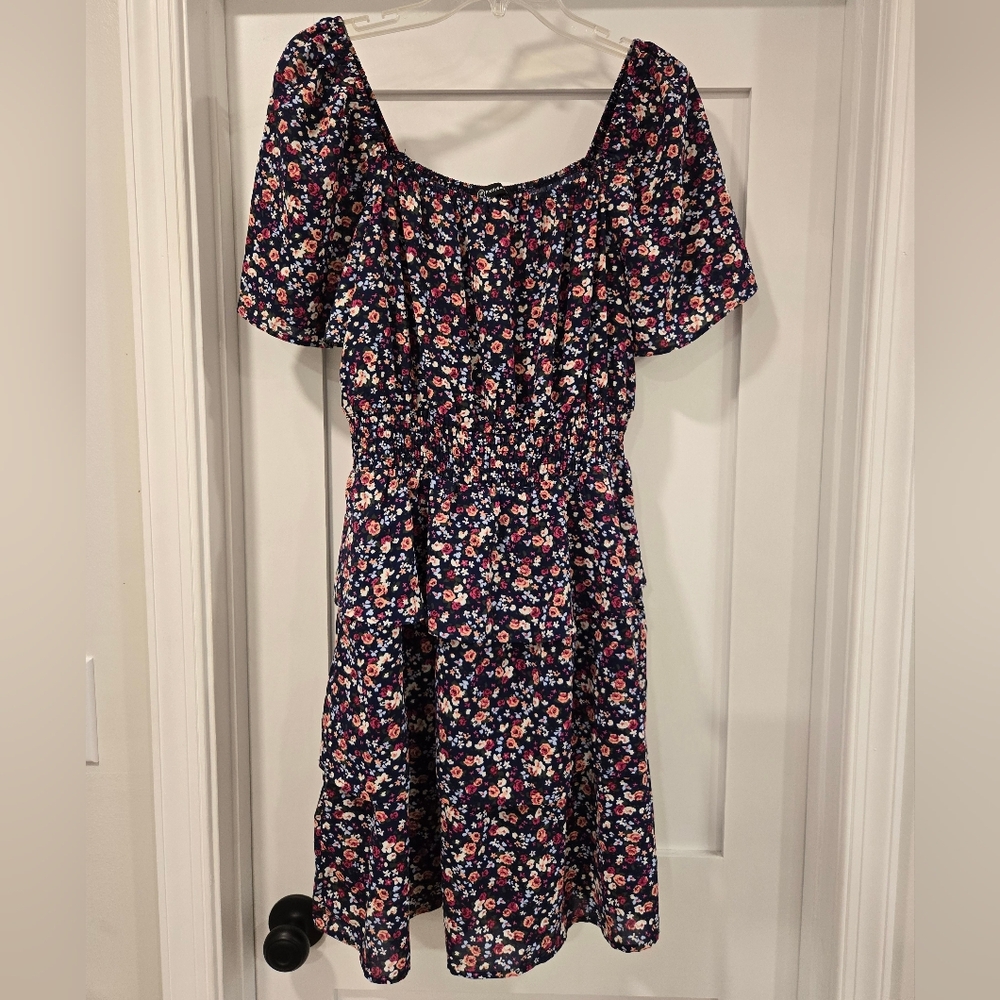 PrettyGarden Navy Floral Short Sleeve Dress